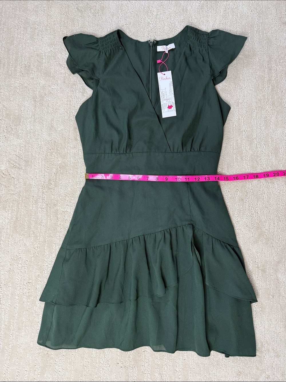 Parker Cacti Ruffle Wrap Mini Dress Flutter Sleeve Silk Blend S NWT - Picture 13 of 13